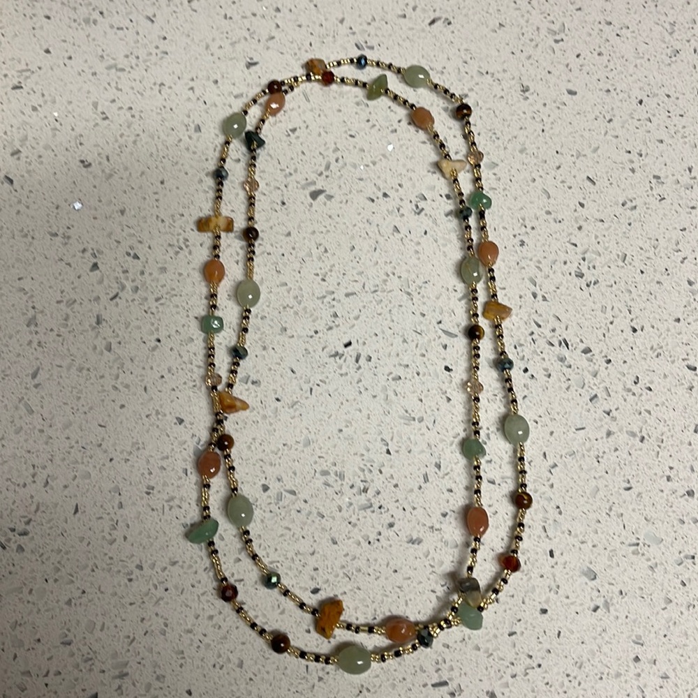 NaturalGemstoneNecklaceYellow Tigers Eye-Tigers Eye-Moss Agate Green Aventurine